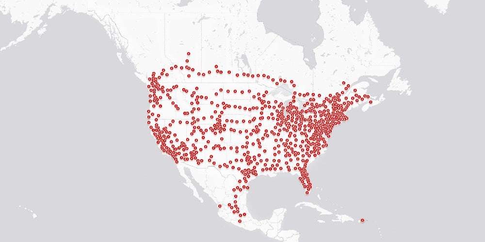 Mapa de ubicación del supercargador Tesla